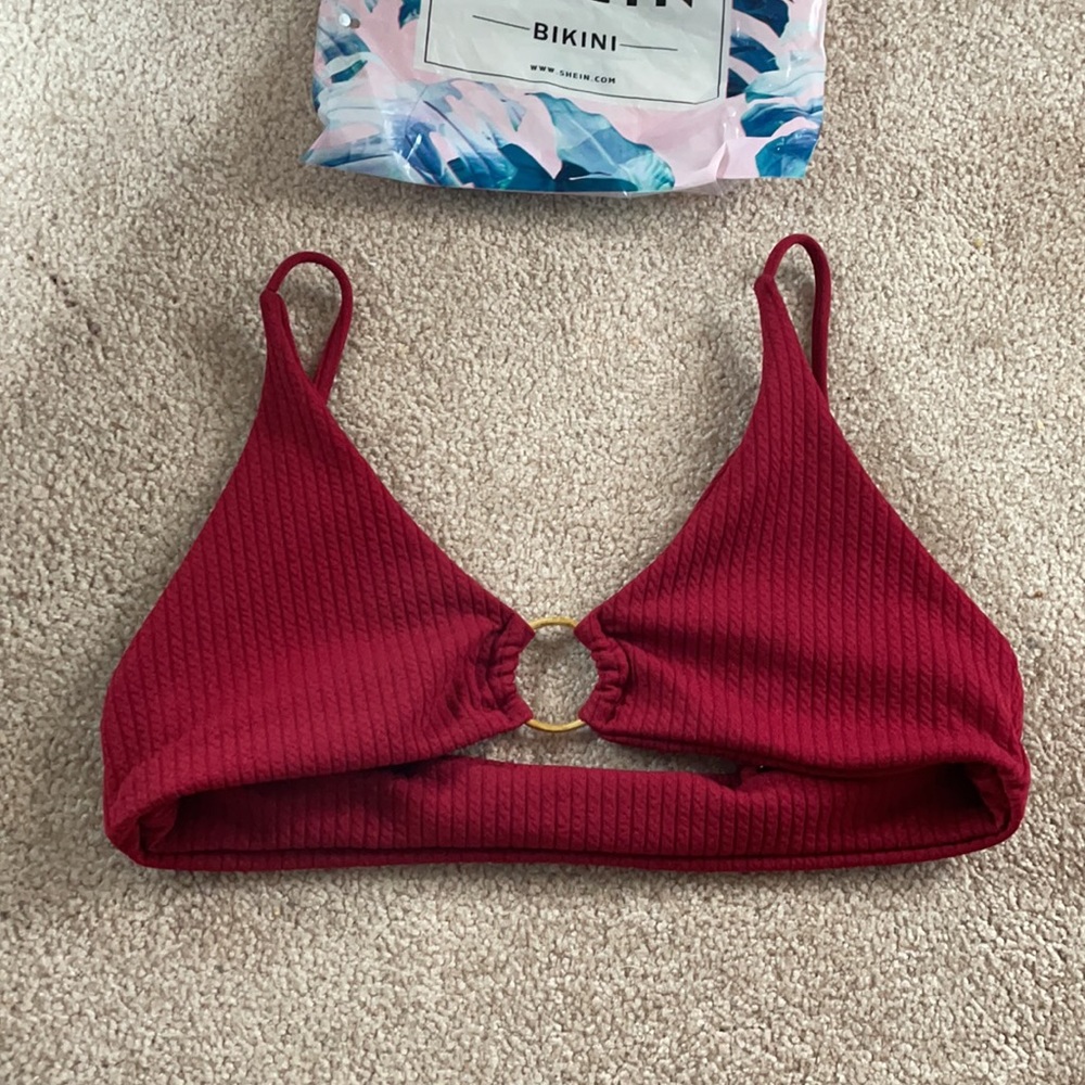 Red shein ribbed ring linked bikini top!!